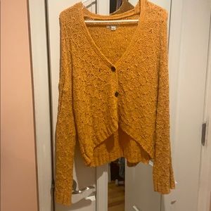 Mustard Crocheted Button Down Cardigan